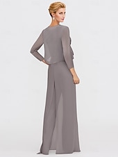 abordables Combinaisons pour maman-Ensemble jumpsuit  pantalon en deux pièces de mariage à la plage mère de la mariée invitée de mariage formelle élégante wrap inclus col bateau longueur sol chiffon manches 3/4 avec appliques 2025