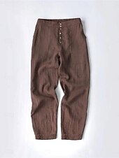 cheap Plain Cotton Linen Pant-Women&#039;s Cotton Linen Pants Fashion Basic Comfort Pure Color Pocket Elastic Waist Breathable Micro-elastic Street Daily Black White Navy Blue Brown Summer