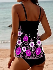 billiga Tankinis-Damernas badkläder tankini 2 del shorts baddräkt 2 del tryck semester strandkläder blommig ärmlös baddräkter