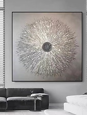 Недорогие Абстрактные картины-золото серебро лист холст искусство ручная роспись абстрактная оригинальная современная серебряная фольга текстурированная акриловая картина для гостиной настенное искусство домашний декор растянутая