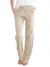 economico Pantaloni-Per donna Pantaloni Casual quotidiano Lunghezza intera Liscio A cordoncino Tasche laterali Traspirabilità Comodo Anelastico Per uscire Fine settimana Nero Bianco Giallo Blu Primavera estate Standard