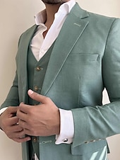 abordables Costumes d&amp;#39;affaires-Pour des hommes Mariage Costume Vert Sauge Grande occasion Couleur Pleine Coupe Sur-Mesure Ensemble de 3 pièces Droit deux boutons