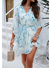 abordables Robes fleuries décontractées-robe décontractée pour femme robe fourreau robe d&#039;été rose imprimé 3D cravate devant imprimé col en V manches papillon mini robe bohème mignon rendez-vous vacances demi manches été printemps