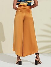 economico pantaloni da donna-pantaloni alti casual con volant in raso
