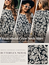 baratos camisas, tops e blusas-blusa camisa com estampa floral gola redonda