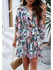 abordables Robes fleuries décontractées-robe décontractée pour femme robe fourreau robe d&#039;été rose imprimé 3D cravate devant imprimé col en V manches papillon mini robe bohème mignon rendez-vous vacances demi manches été printemps