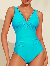 economico Costumi da bagno di stilisti-costume intero con scollo a V e bordo petalo a triangolo