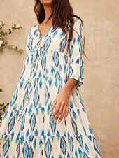 baratos Vestidos Florais-vestido maxi geométrico de cetim com decote em V