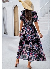 economico Abiti eleganti floreali-abito tubino da donna abito in chiffon prendisole floreale grafico elastico in vita stampa scollo a V spalle scoperte abito lungo abito lungo elegante tropicale festa appuntamento manica corta estate