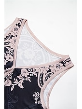 economico Top e canotte da donna-Top in camicia senza maniche per donne stile bohemien paisley scollo a V casual aderente a coste nero crema abbigliamento per l&#039;estate