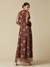 economico abito casual stampato-maxi abito floreale in rete con scollo a V