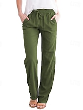 economico Pantaloni-Per donna Pantaloni Casual quotidiano Lunghezza intera Liscio A cordoncino Tasche laterali Traspirabilità Comodo Anelastico Per uscire Fine settimana Nero Bianco Giallo Blu Primavera estate Standard