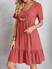 Χαμηλού Κόστους Βασικά Ψεύτικα Φορέματα-Γυναικεία Μίνι φόρεμα Λινό από ψεύτικο βαμβάκι Φόρεμα ριχτό Καθημερινό φόρεμα Καλοκαιρινό φόρεμα Κομψό στυλ street Βασικό Διακοπές Δρόμος Ημερομηνία Χαλαρή Εφαρμογή Κοντομάνικο Λαιμόκοψη V