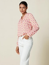 cheap Blouses &amp; Shirts-Satin Geometric Button Blouse