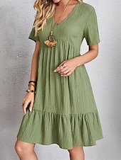 Χαμηλού Κόστους Βασικά Ψεύτικα Φορέματα-Γυναικεία Μίνι φόρεμα Λινό από ψεύτικο βαμβάκι Φόρεμα ριχτό Καθημερινό φόρεμα Καλοκαιρινό φόρεμα Κομψό στυλ street Βασικό Διακοπές Δρόμος Ημερομηνία Χαλαρή Εφαρμογή Κοντομάνικο Λαιμόκοψη V