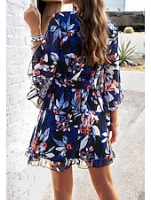 abordables Robes fleuries décontractées-robe décontractée pour femme robe fourreau robe d&#039;été rose imprimé 3D cravate devant imprimé col en V manches papillon mini robe bohème mignon rendez-vous vacances demi manches été printemps