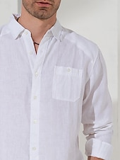 cheap Luxury Linen Shirts-45% Linen Pocket Men&#039;s Linen Shirt Shirt Button Up Shirt Summer Shirt Black White Blue Long Sleeve Plain Lapel Spring &amp;  Fall Outdoor Daily Clothing Apparel