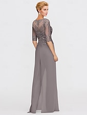 abordables Combinaisons pour maman-Ensemble jumpsuit  pantalon en deux pièces de mariage à la plage mère de la mariée invitée de mariage formelle élégante wrap inclus col bateau longueur sol chiffon manches 3/4 avec appliques 2025