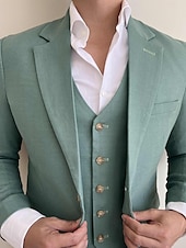 abordables Costumes d&amp;#39;affaires-Pour des hommes Mariage Costume Vert Sauge Grande occasion Couleur Pleine Coupe Sur-Mesure Ensemble de 3 pièces Droit deux boutons