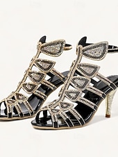 abordables Invité au mariage-Sandales à talons hauts ornées de strass et de cristaux pour femmes – bout ouvert, bride cheville et escarpins à bride cage, idéales pour les mariages, les bals de fin d'année, les cocktails et les soirées.