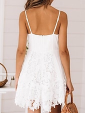 preiswerte Abschlusskleider-Damen Minikleid Weißes Kleid Abschlusskleid Spitzenkleid Sommerkleid Elegant Sexy Hochzeit Party Date Normale Passform Ärmellos Träger Weiß Sommer