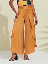 economico pantaloni da donna-pantaloni alti casual con volant in raso
