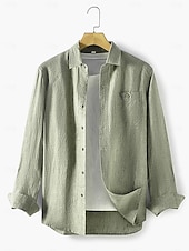 cheap Luxury Linen Shirts-45% Linen Pocket Men&#039;s Linen Shirt Shirt Button Up Shirt Summer Shirt Black White Blue Long Sleeve Plain Lapel Spring &amp;  Fall Outdoor Daily Clothing Apparel