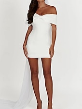 preiswerte Bodycon für den Klub-Damen Etuikleid Minikleid Rückenfrei Schleife Hochzeit Party Elegant Ausgefallene Schulterfrei Kurzarm Schwarz Weiß Rote Farbe