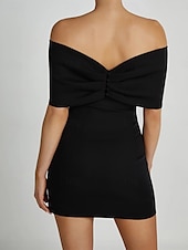 preiswerte Bodycon für den Klub-Damen Etuikleid Minikleid Rückenfrei Schleife Hochzeit Party Elegant Ausgefallene Schulterfrei Kurzarm Schwarz Weiß Rote Farbe