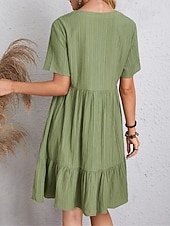 Χαμηλού Κόστους Βασικά Ψεύτικα Φορέματα-Γυναικεία Μίνι φόρεμα Λινό από ψεύτικο βαμβάκι Φόρεμα ριχτό Καθημερινό φόρεμα Καλοκαιρινό φόρεμα Κομψό στυλ street Βασικό Διακοπές Δρόμος Ημερομηνία Χαλαρή Εφαρμογή Κοντομάνικο Λαιμόκοψη V