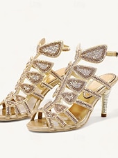 abordables Invité au mariage-Sandales à talons hauts ornées de strass et de cristaux pour femmes – bout ouvert, bride cheville et escarpins à bride cage, idéales pour les mariages, les bals de fin d'année, les cocktails et les soirées.