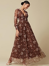 economico abito casual stampato-maxi abito floreale in rete con scollo a V