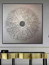 Недорогие Абстрактные картины-золото серебро лист холст искусство ручная роспись абстрактная оригинальная современная серебряная фольга текстурированная акриловая картина для гостиной настенное искусство домашний декор растянутая