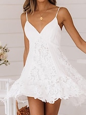 preiswerte Abschlusskleider-Damen Minikleid Weißes Kleid Abschlusskleid Spitzenkleid Sommerkleid Elegant Sexy Hochzeit Party Date Normale Passform Ärmellos Träger Weiß Sommer