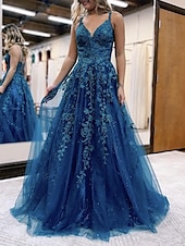 levne Plesové šaty-Ball gown A-line šaty na ples třpytivé a lesklé formální svatební párty podlahové délky bez rukávů v krku tyl bez zad s glitrovými aplikacemi