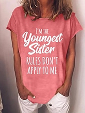 baratos Camiseta de Humor &amp; Citações-Mulheres Camiseta Texto Básico Manga Curta Decote Redondo Tops regulares Casual Final de semana Verde Claro Rosa Pêssego Azul Azul Céu