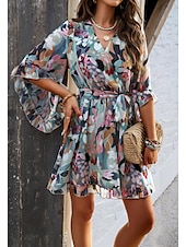 abordables Robes fleuries décontractées-robe décontractée pour femme robe fourreau robe d&#039;été rose imprimé 3D cravate devant imprimé col en V manches papillon mini robe bohème mignon rendez-vous vacances demi manches été printemps