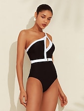 baratos trajes de banho de grife-maiô de um ombro com buraco contrastante hepburn