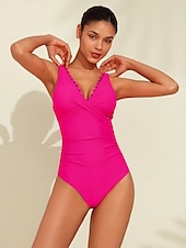 economico Costumi da bagno di stilisti-costume intero con scollo a V e bordo petalo a triangolo