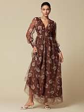 economico abito casual stampato-maxi abito floreale in rete con scollo a V