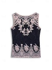 economico Top e canotte da donna-Top in camicia senza maniche per donne stile bohemien paisley scollo a V casual aderente a coste nero crema abbigliamento per l&#039;estate