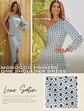 economico abito casual stampato-maxi abito geometrico monospalla