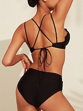 voordelige designer badmode-Lange triangel bikiniset met bloemblaadjesrand, zwart en wit