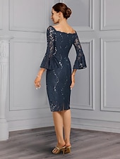 ieftine Seturi de rochii pentru mama-Rochie în două piese Fustă pentru mama miresei Invitat la nuntă Elegantă Rochie de petrecere pe umeri Lungime până la genunchi Chiffon Dantelă Mătase imitată Mâneci 3/4 cu fundițe 2025 mărime
