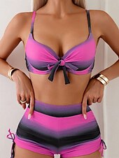 voordelige Bikinisets-dames badpak bikini set halter strik voorkant hoge taille shorts gradiënt roze grijs zomer strandkleding snel drogend verstelbare pasvorm normale maat