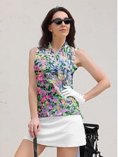 billiga Polos &amp;amp; kvartsdragkedjor-Dam Vandringspolotröja Rosa Ärmlös Överdelar Blommig Golfkläder för damer Kläder Outfits Bär kläder