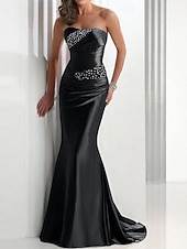 preiswerte GRAU-Meerjungfrau Sequin Abendkleid Elegantes Kleid Hochzeitsgast Formal Abend Sweep  Brush Train Ärmellos Trägerlos Satin mit Kristallen Maskerade Kleid um zu beeindrucken 2025