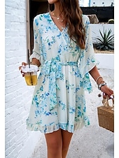 abordables Robes fleuries décontractées-robe décontractée pour femme robe fourreau robe d&#039;été rose imprimé 3D cravate devant imprimé col en V manches papillon mini robe bohème mignon rendez-vous vacances demi manches été printemps
