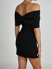 preiswerte Bodycon für den Klub-Damen Etuikleid Minikleid Rückenfrei Schleife Hochzeit Party Elegant Ausgefallene Schulterfrei Kurzarm Schwarz Weiß Rote Farbe