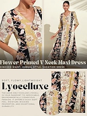 abordables robe décontractée imprimée-robe longue fleurie avec poche zippée